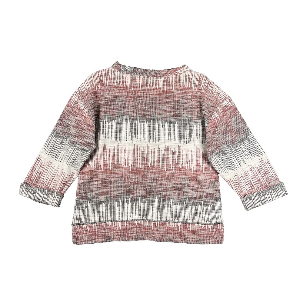ANTHROPOLOGIE Postal Stamp Sweater Women Size M 3/4 Sleeve Cuffed Blk Red White - Picture 3 of 11